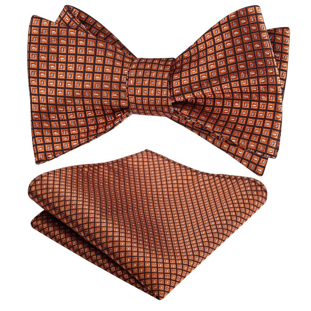 4408 2pcs Polka Dot Self Tied Bow Tie and Pocket Square Hand Tied Set, Rust